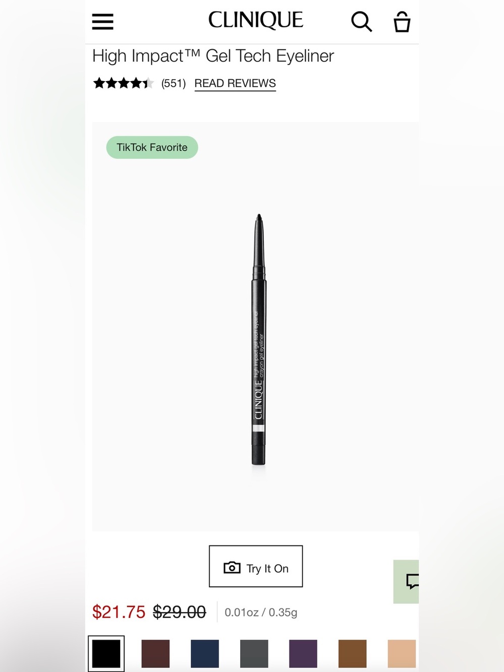Clinique Black High Impact Gel Tech Eyeliner  FULL SIZE